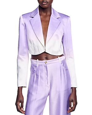Shop Sandro Iska Cropped Blazer In Ecru/ Pastel Lilac