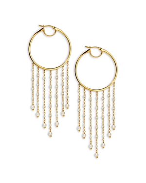 Ajoa by Nadri Imitation Pearl Chain Fringe Hoop Earrings