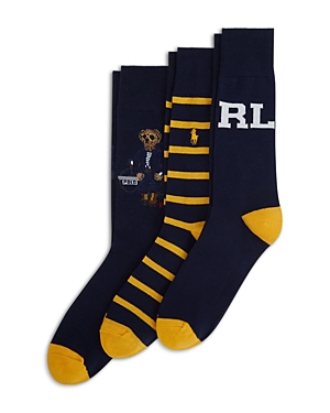 Shop Polo Ralph Lauren Denim Bear Socks Gift Box- 3 Pk. In Assorted