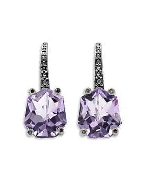 Shop Stephen Dweck Sterling Silver Galactical Amethyst & Champagne Diamond Drop Earrings In Purple/silver