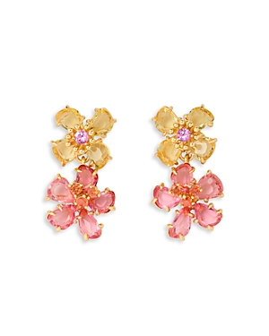 Shop Kate Spade New York Paradise Mixed Stone Flower Double Drop Earrings In Pink/yellow