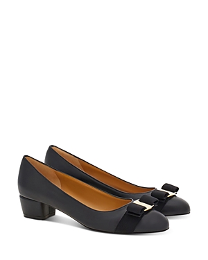 Ferragamo Women's Vara Soft Bow Detail Blue Block Heel Pumps In Black