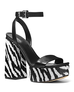 Shop Michael Kors Women's Ashton Platform High Heel Sandals In Black/optic White