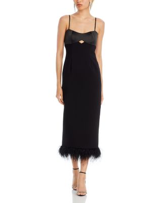 LIKELY - Kalani Feather Trim Midi Dress