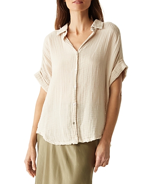 Shop Michael Stars Bailey Gauze Button Down Shirt In Cement