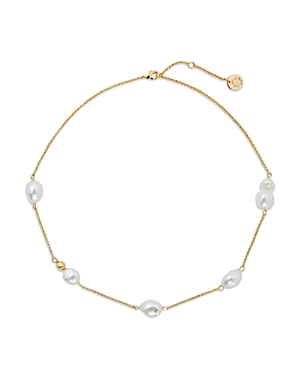 Shop Maje Green Rhinestone & Imitation Pearl Collar Necklace, 16-18 In White/gold