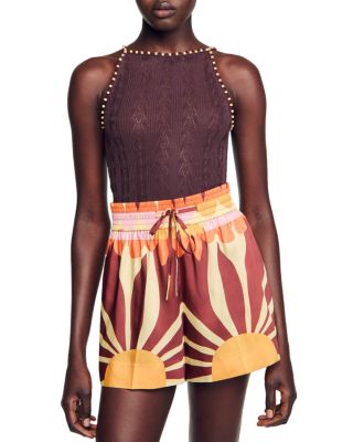 Sandro Louisa Beaded Pointelle Knit Camisole