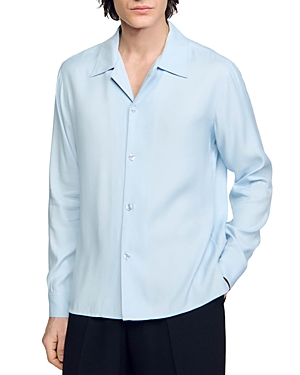 Shop Sandro Requin Long Sleeve Camp Shirt In Light Blue