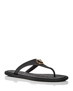 Versace Flat Sole Open Toe Sandals With Medusa Motif In Black