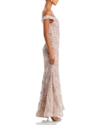 Off-the-Shoulder Embellished Lace Gown - Exclusive