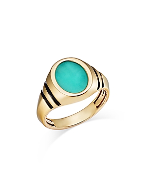 Bloomingdale's Men's Turquoise Oval Ring In 14k Yellow Gold