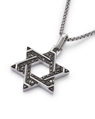 Men&#39;s Black Diamond Star of David Pendant Necklace in 14K White Gold, 0.50 tcw 