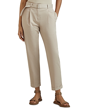Reiss Hutton Belted Tapered Leg Pants In Neutral