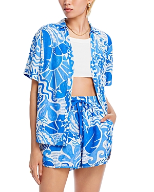 Shop Aqua Printed Button Front Shirt - 100% Exclusive In Blue/white