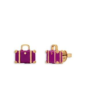 Shop Kate Spade New York Away We Go Suitcase Stud Earrings In Pink/gold