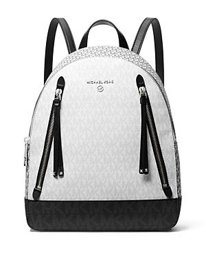 Shop Michael Kors Brooklyn Medium Backpack In Optic White/black