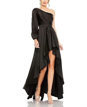 Shop Mac Duggal High Low One Shoulder Flowy Gown In Black