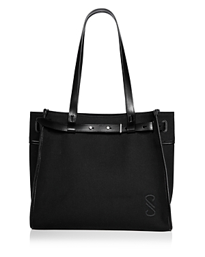 Proenza Schouler Buckled Leather-trimmed Embroidered Cotton-canvas Tote In Black/silver