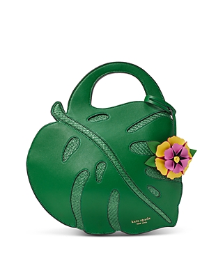 Shop Kate Spade New York Playa Leather And Straw 3d Leaf Tote In Watercress