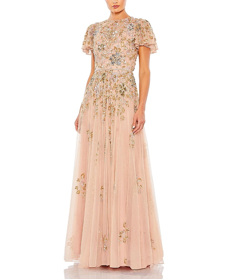 Mac Duggal Embellished Butterfly Sleeve High Neck Gown
