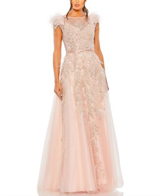 Mac Duggal - High Neckline Feather Detail Beaded Gown
