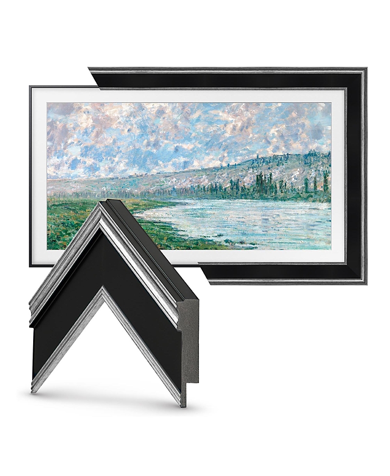 Deco Tv Frames 75 Customizable Frame For Samsung The Frame Tv 2021-2024 In Antique Silver Black