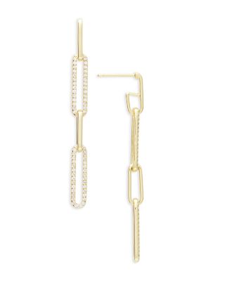 Shashi Pave Link Linear Drop Earrings in 14K Gold Plated Sterling Silver