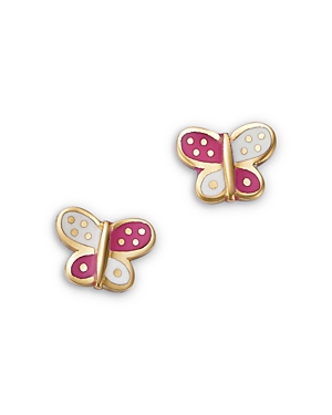 Bloomingdale's Kids' Children's Pink & White Butterfly Stud Earrings In 14k Yellow Gold