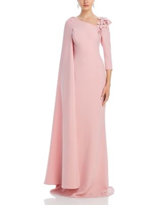 Floral Applique Asymmetric Cape Gown