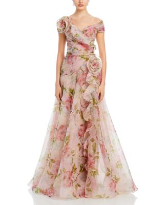 Organza Ruffled Rosette Gown