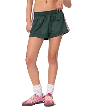 Edikted Nikki Stripe Nylon Shorts In Dark-green
