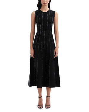 Shop Oscar De La Renta Jewel Neck Sequined Midi Dress In Black