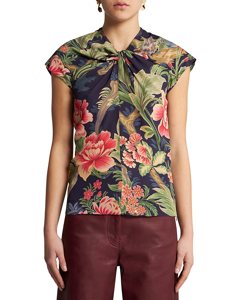 Etro Twist Front Floral Cap Sleeve Top