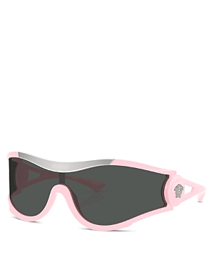 Shop Versace Shield Sunglasses, 142mm In Pink/gray Solid