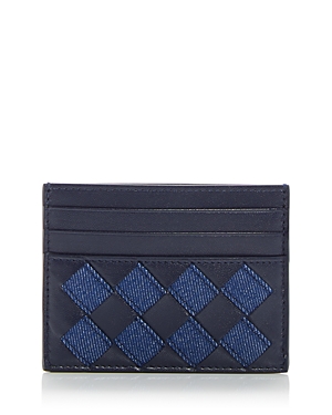 Shop Bottega Veneta Intrecciato Leather & Denim Card Case In Abyss/indigo