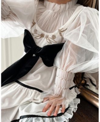 Girls' Aurora Ivory Velour Dress with Tulle Puff Sleeves - Baby, Little Kid, Big Kid