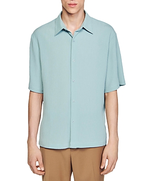 Shop Sandro Relaxed Fit Short Sleeve Crinkle Shirt In Light Blue