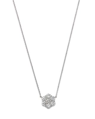Bloomingdale's Fine Collection Diamond Flower Cluster Pendant Necklace in 14K White Gold, 1.0 ct. t. w.