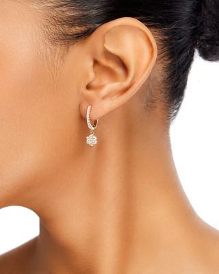 Diamond Flower Dangle Hoop Earrings in 14K Yellow Gold, 0.75 tcw