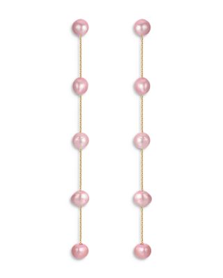 Ettika - Pink Cultured Freshwater Pearl Linear Drop Earrings in 18K Gold Plated