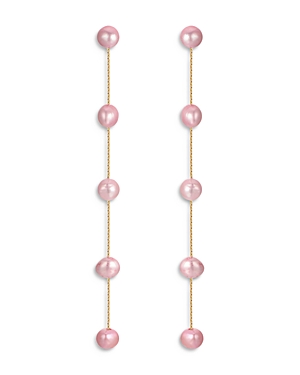 Pink Cultured Freshwater Pearl Linear Drop Earrings in 18K Gold Plated