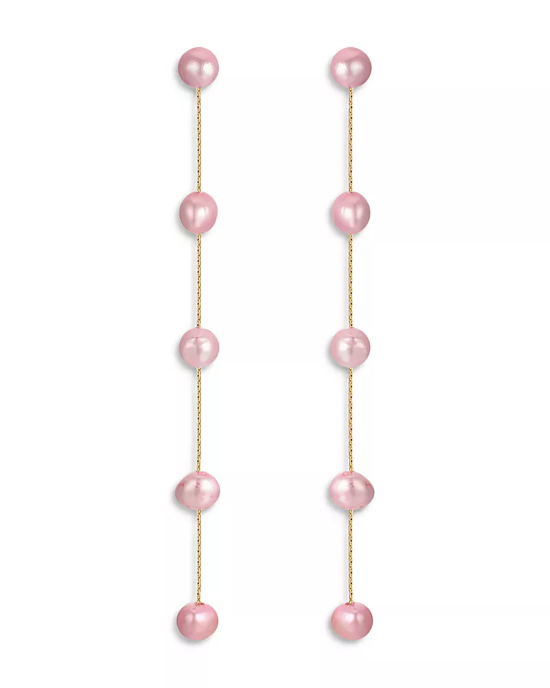 Ettika Pink Cultured Freshwater Pearl Linear Drop Earrings in 18K Gold Plated