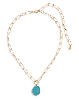 Gemstone Nugget Chain Link Pendant Necklace in 18K Gold Plated, 15"-20"