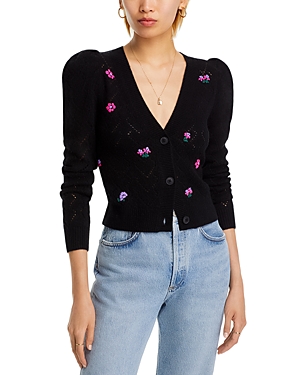 Aqua Cashmere Embroidered Pointelle Cashmere Cardigan - 100% Exclusive In Black