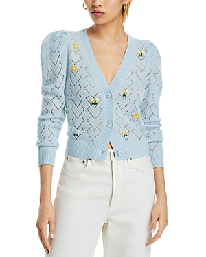 AQUA CASHMERE EMBROIDERED POINTELLE CASHMERE CARDIGAN - EXCLUSIVE