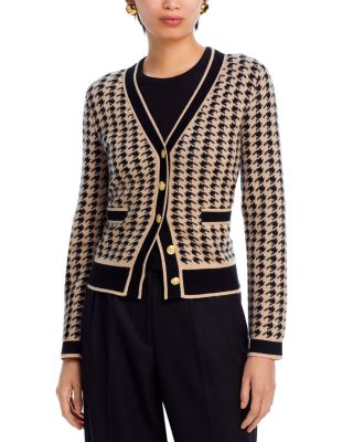 C by Bloomingdale's Cashmere - Houndstooth Contrast Trim Cashmere Cardigan - Exclusive