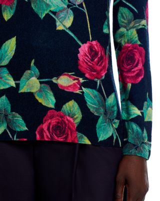 Rose Print Turtleneck Cashmere Sweater - Exclusive