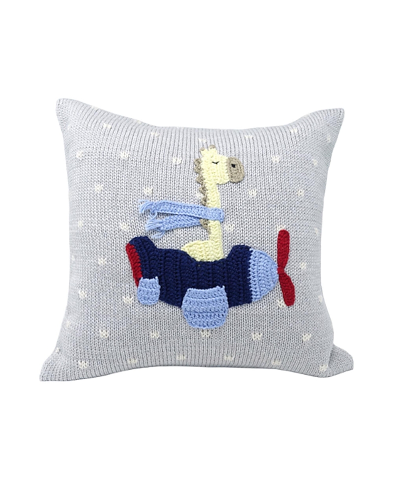 Melange Collection Knit Cotton 10 Giraffe Pilot In Plane Pillow In Grey