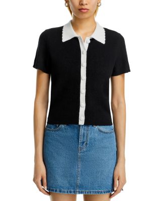 100% Cashmere Short Sleeve Colorblock Cardigan - Exclusive