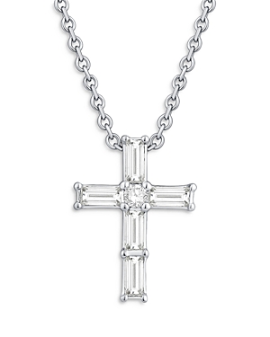 Bloomingdale's Diamond Baguette & Round Cross Pendant Necklace In 14k White Gold, 0.16 Ct. T. W. In White